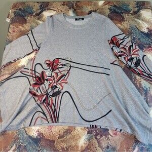 Orange Fashion Village Tunic/ Shirt Dress Soft Gray With Floral L/ XL